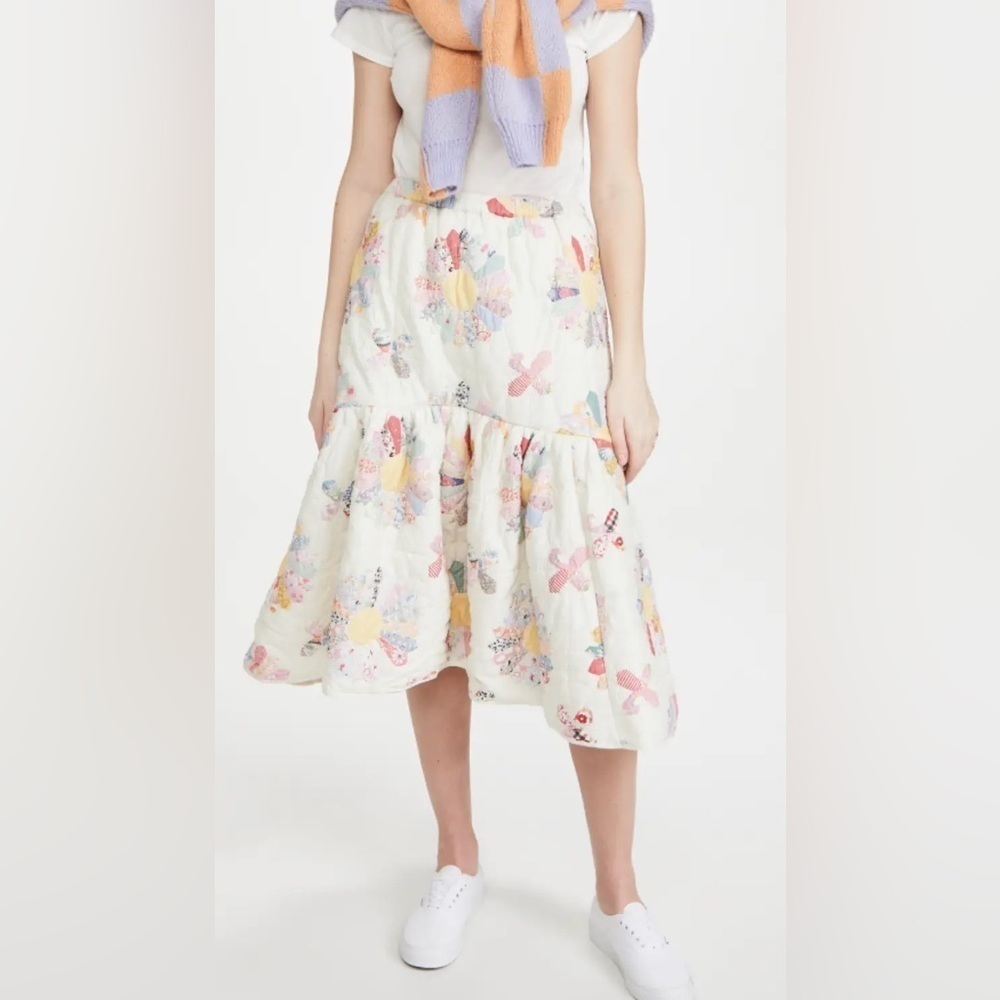 Sea New York Linden Patchwork Quilted Ruffle Hem Midi Skirt - Picture 9 of 16